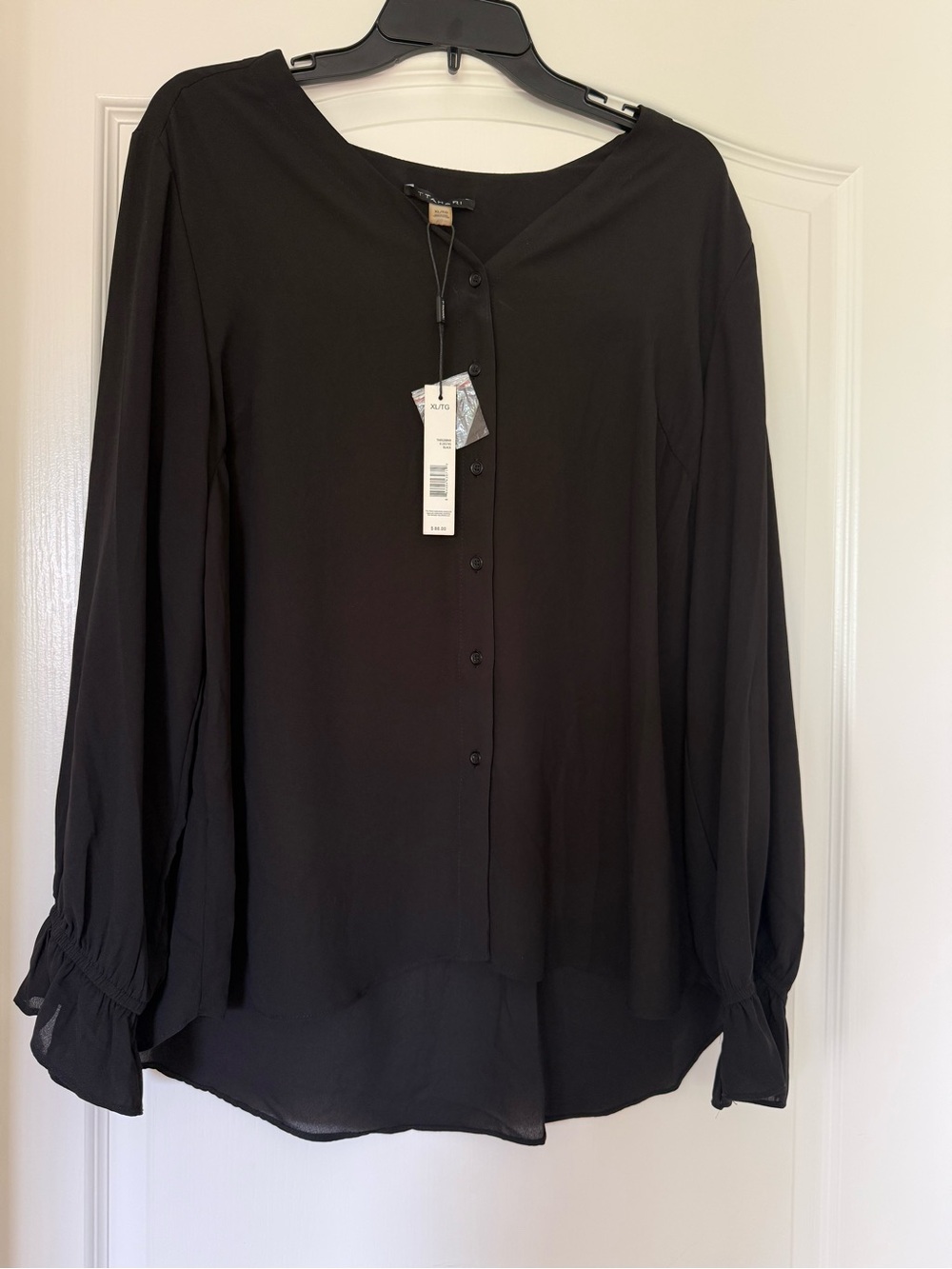 Tahari Black Long-Sleeve Button Front Blouse XL